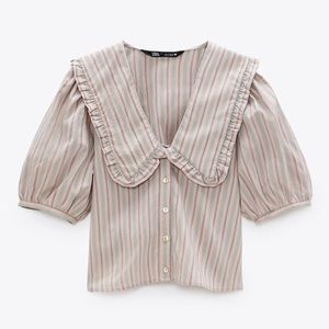 Zara ✨ Striped Peter Pan Collar Top